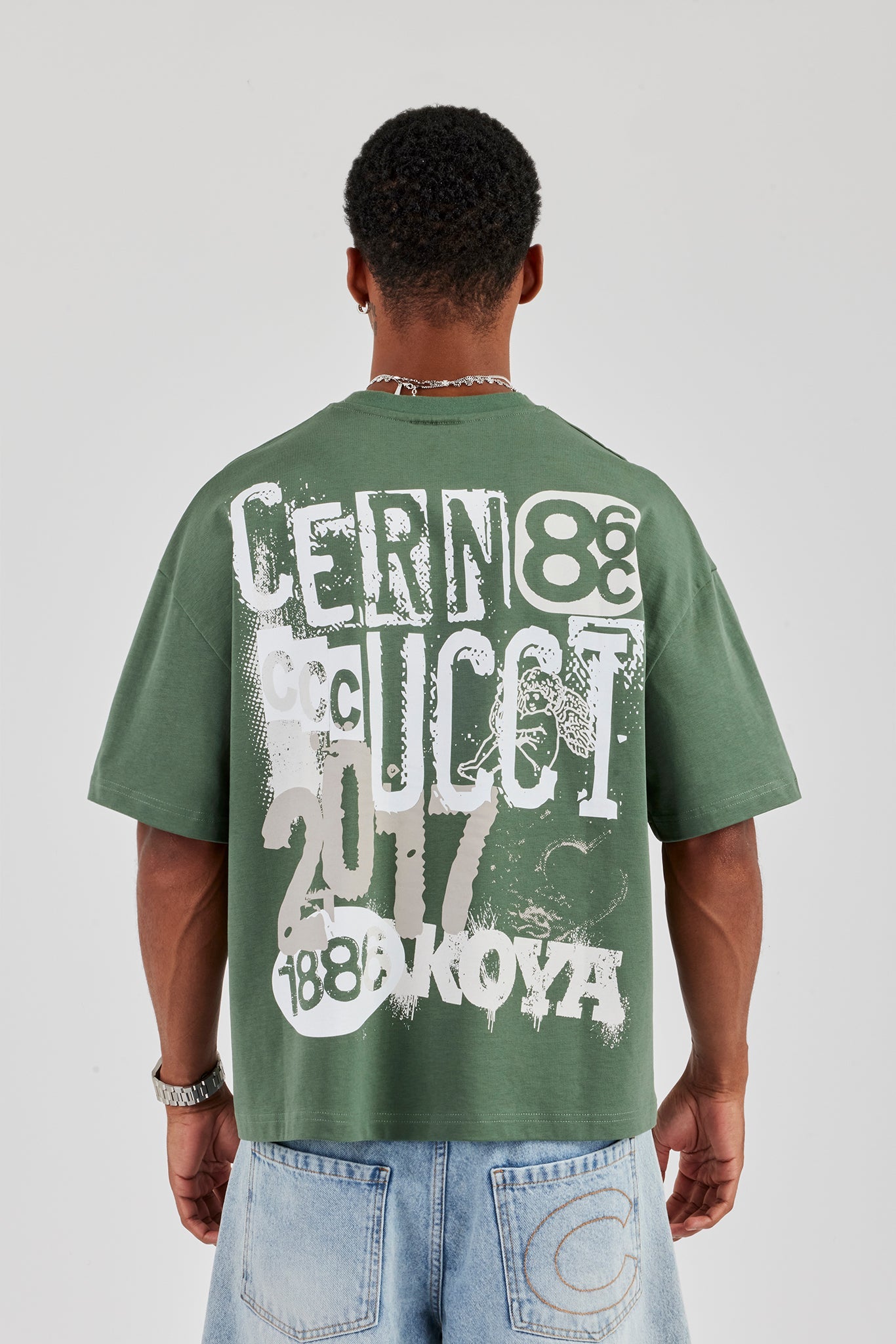 CCC Back Print Boxy T-Shirt - Forest Green