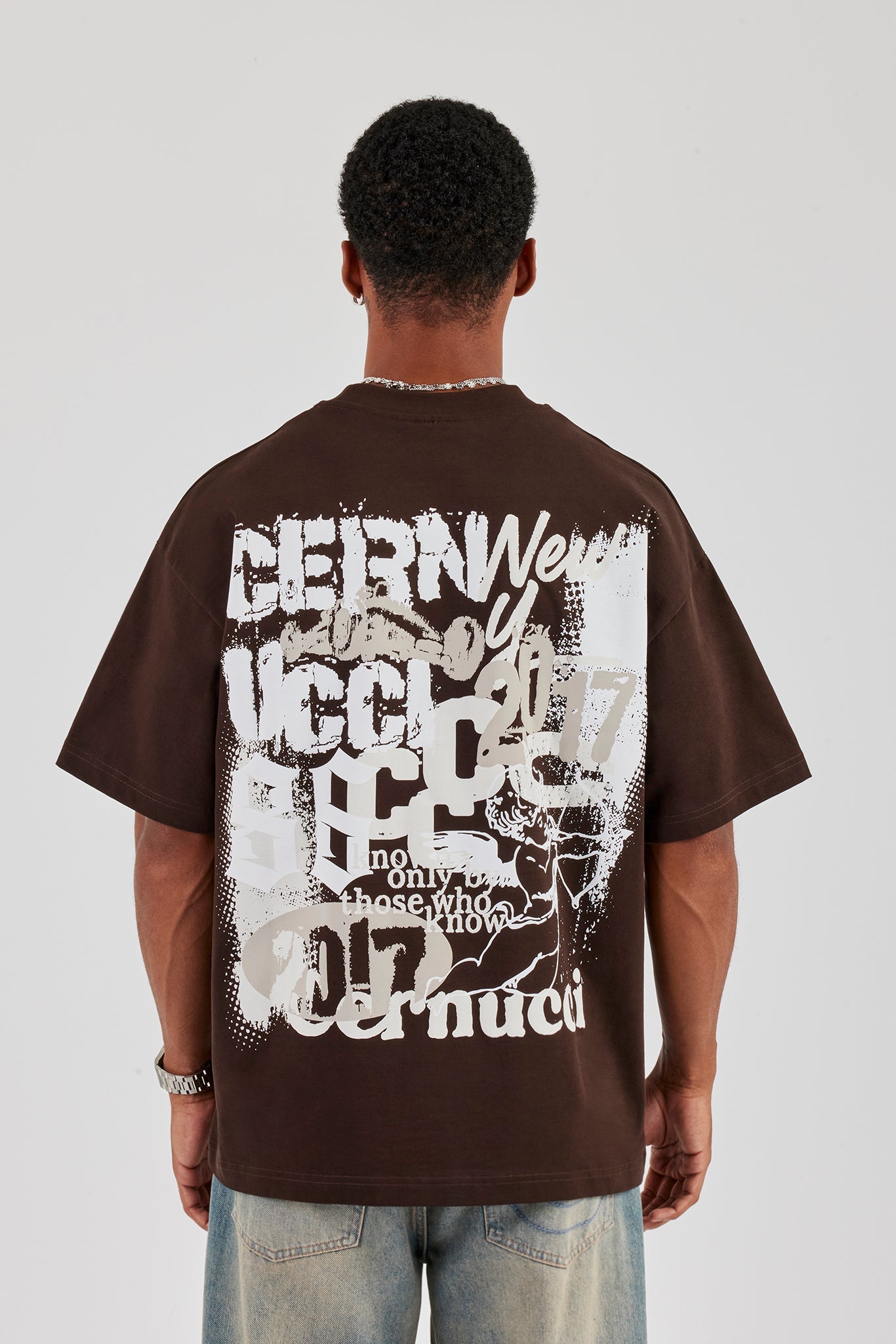 Cherub Back Print Oversized T-Shirt - Chocolate