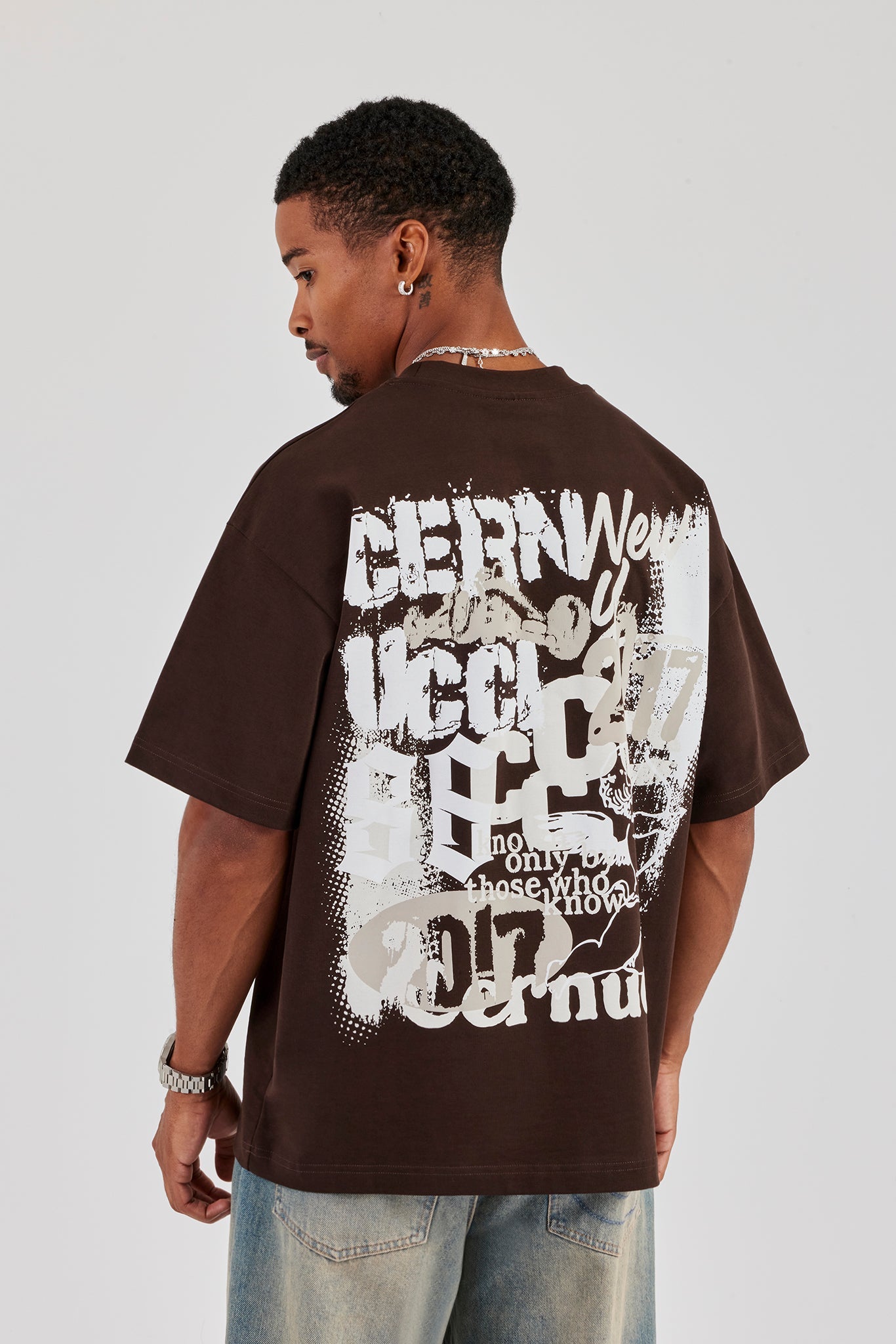 Cherub Back Print Oversized T-Shirt - Chocolate