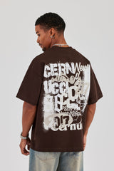 Cherub Back Print Oversized T-Shirt - Chocolate