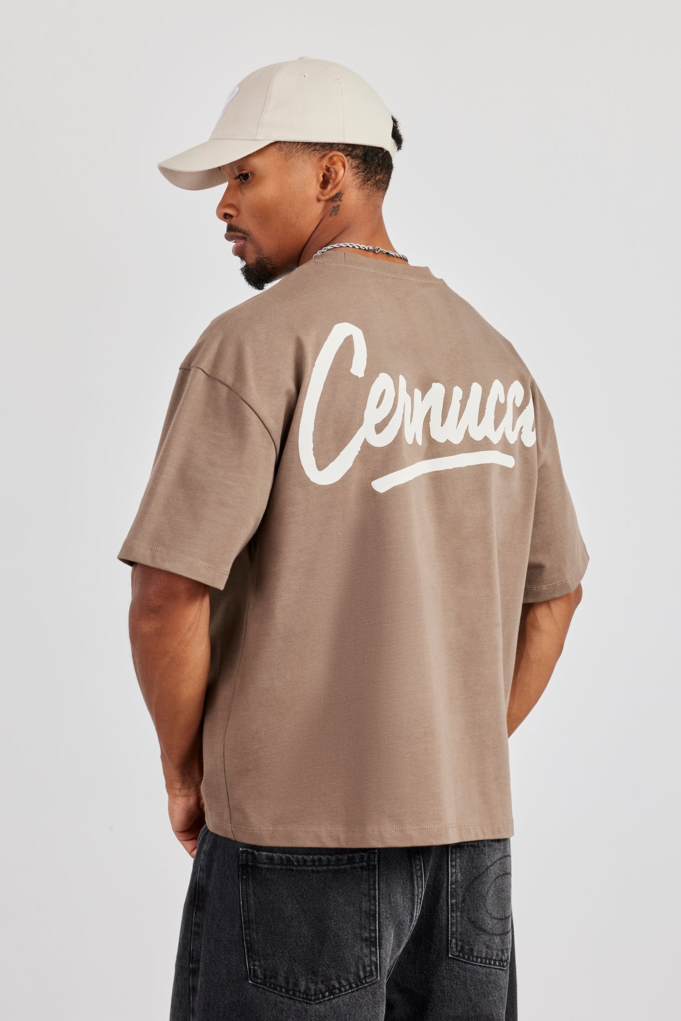 Cernucci Script Back Print T-Shirt - Taupe