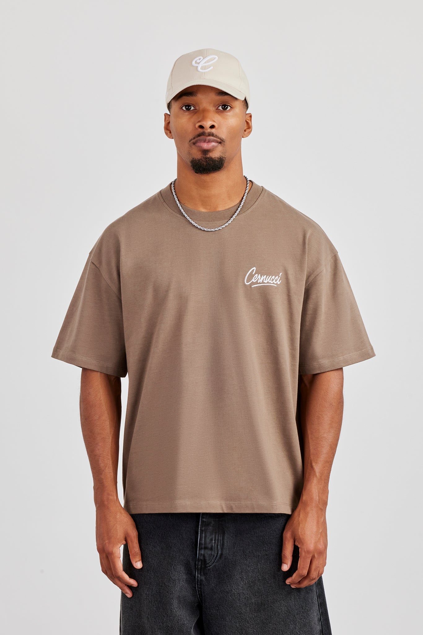 Cernucci Script Back Print T-Shirt - Taupe