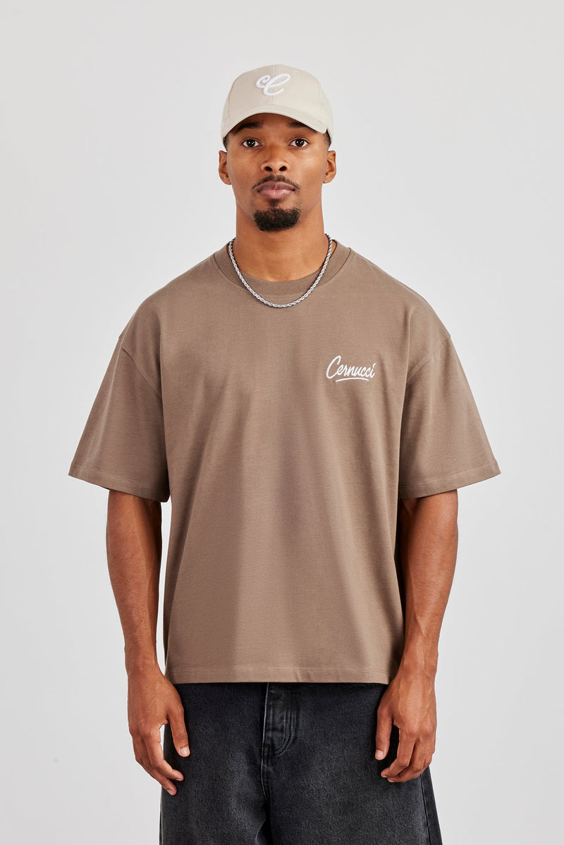 Cernucci Script Back Print T-Shirt - Taupe