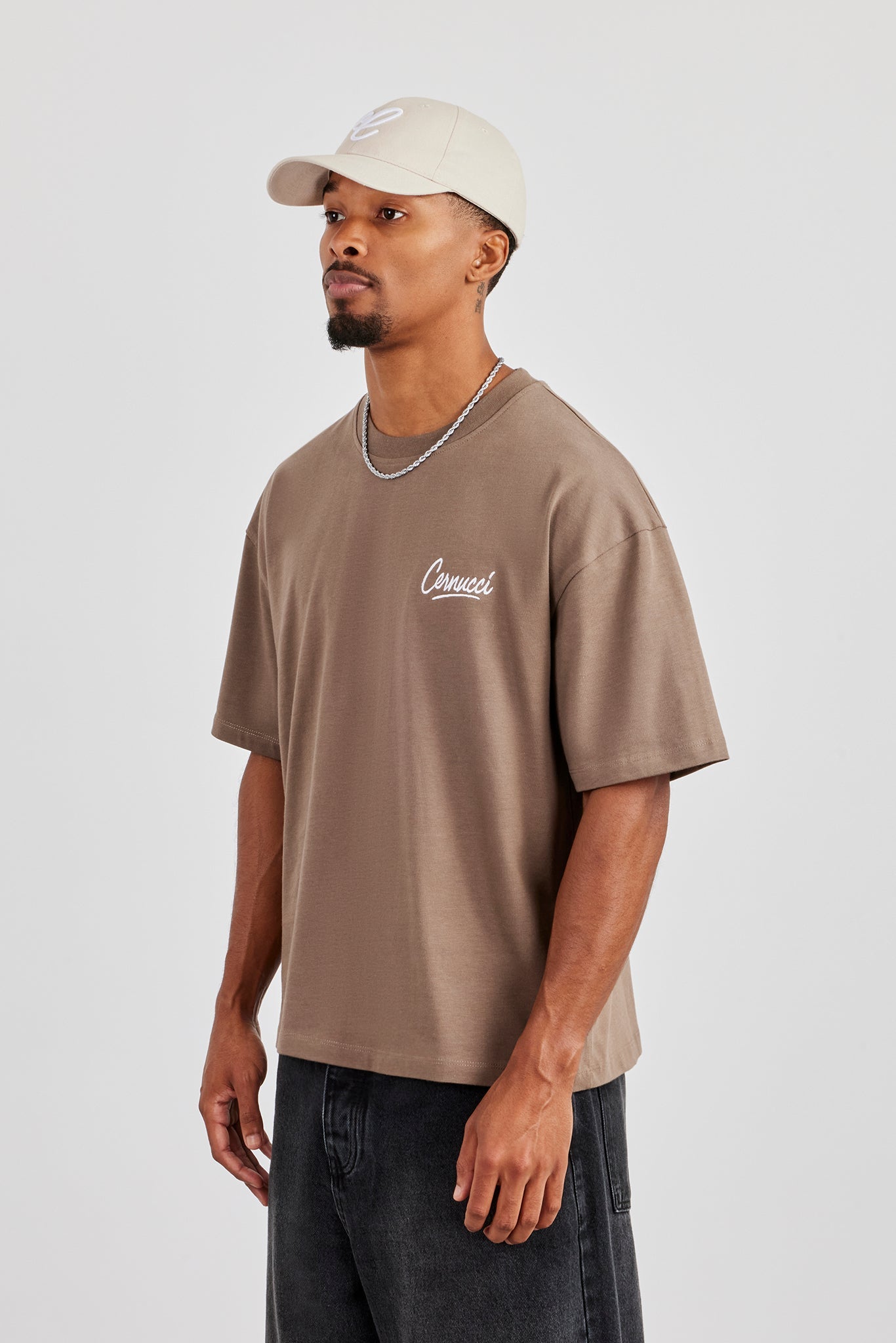 Cernucci Script Back Print T-Shirt - Taupe