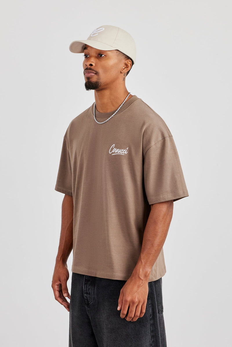 Cernucci Script Back Print T-Shirt - Taupe