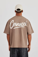 Cernucci Script Back Print T-Shirt - Taupe