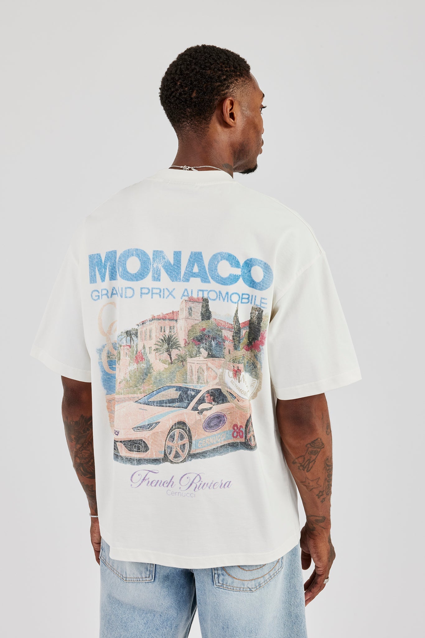 Monaco Print Oversized T-Shirt - Off White