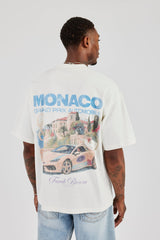 Monaco Print Oversized T-Shirt - Off White