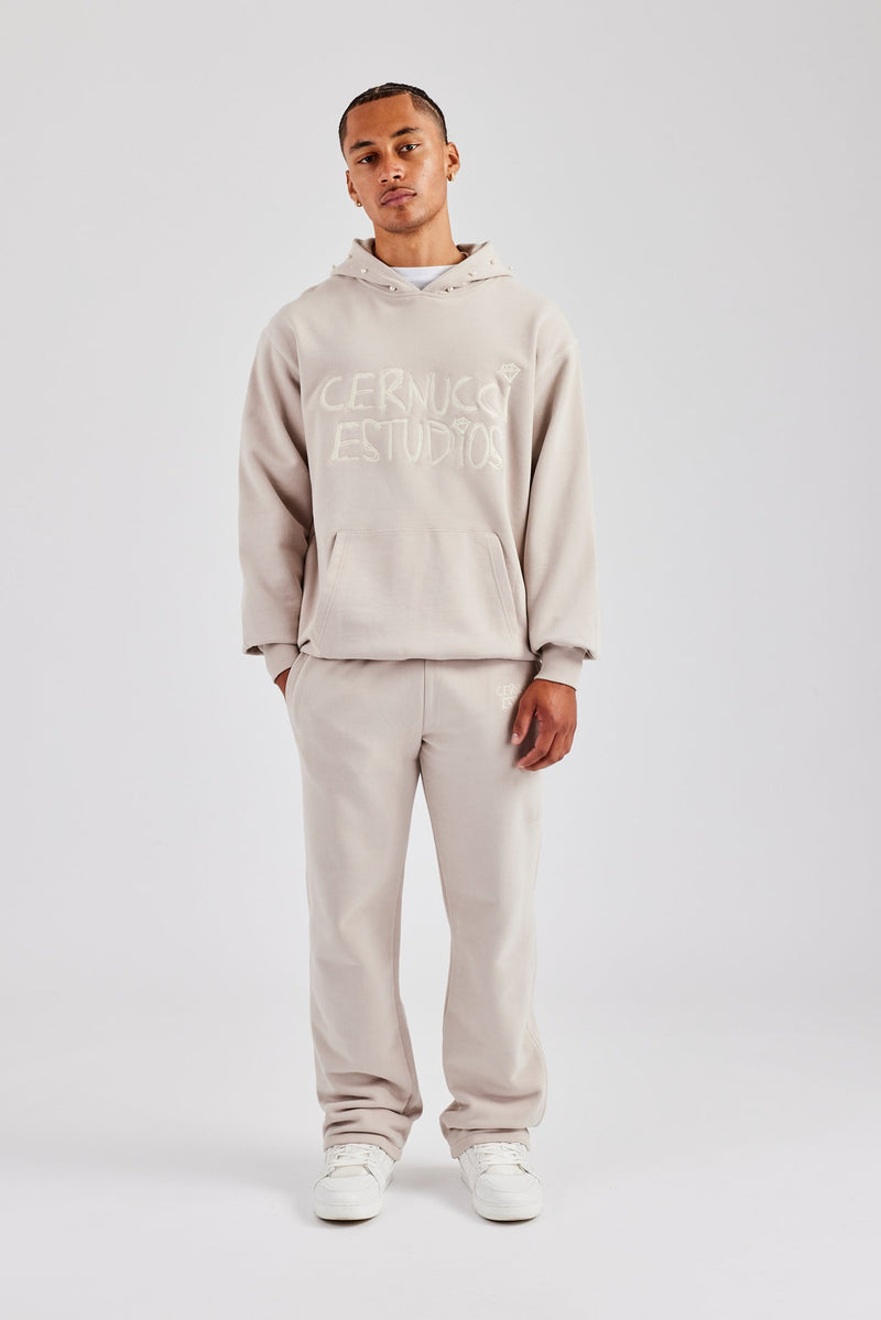 Washed Contrast Stitch Pearl Hoodie - Stone