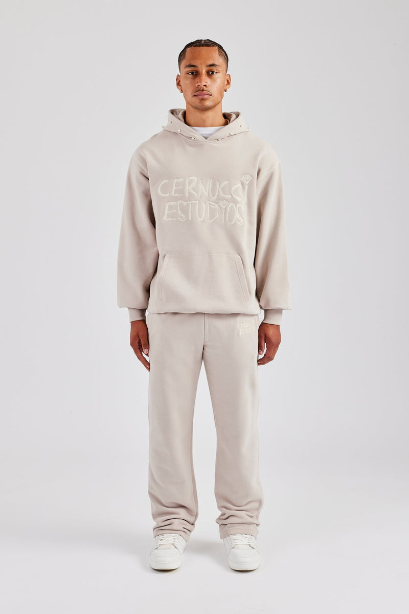 Washed Contrast Stitch Tracksuit - Stone