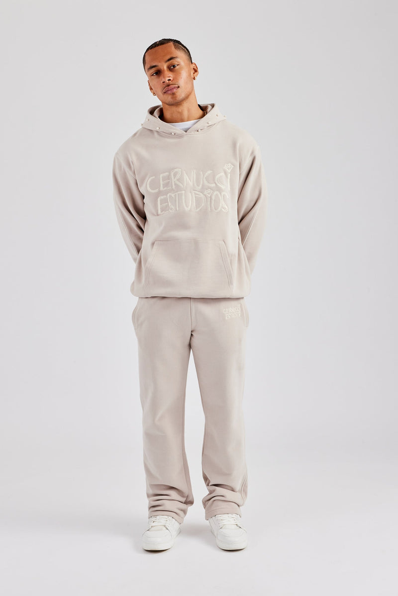 Washed Contrast Stitch Pearl Jogger - Stone