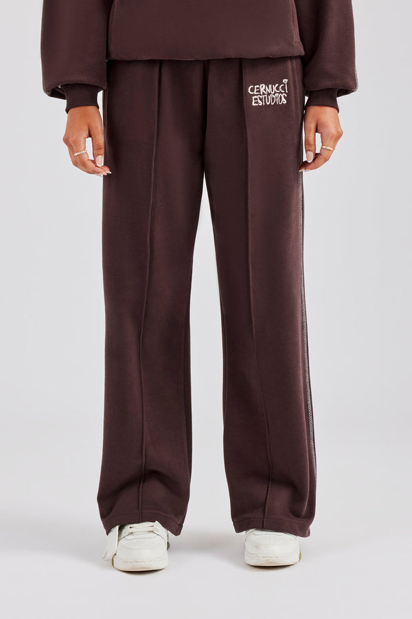 Contrast Stitch Pearl Jogger - Chocolate