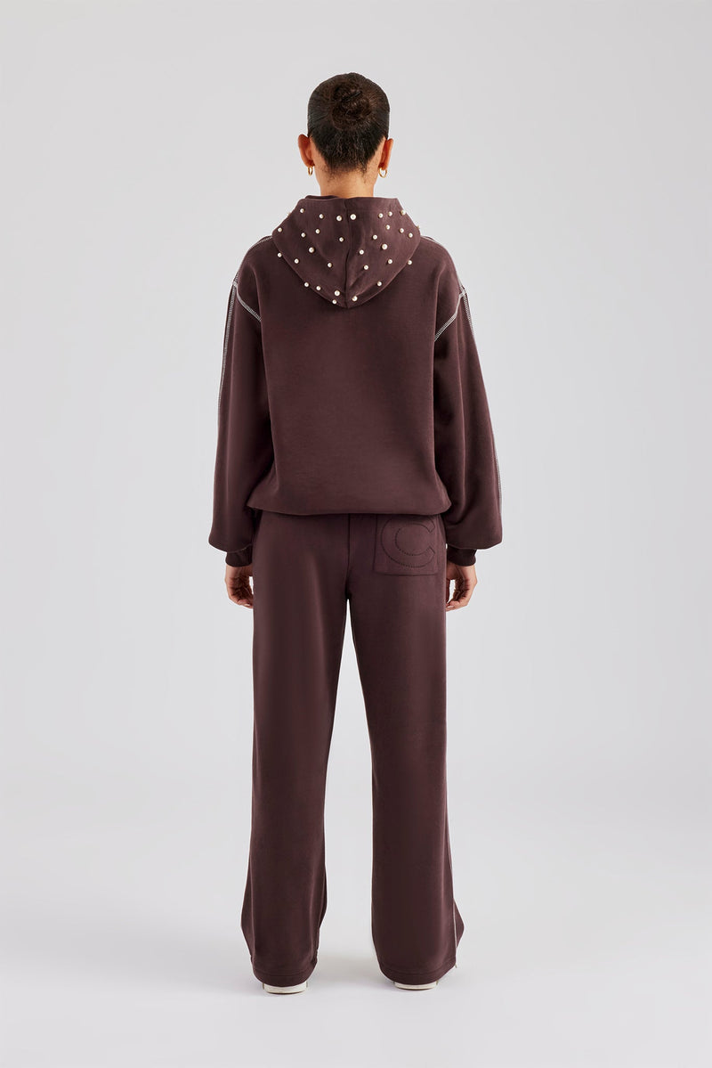 Contrast Stitch Pearl Tracksuit - Chocolate