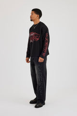 Baggy Fit Applique Logo Jeans - Washed Black