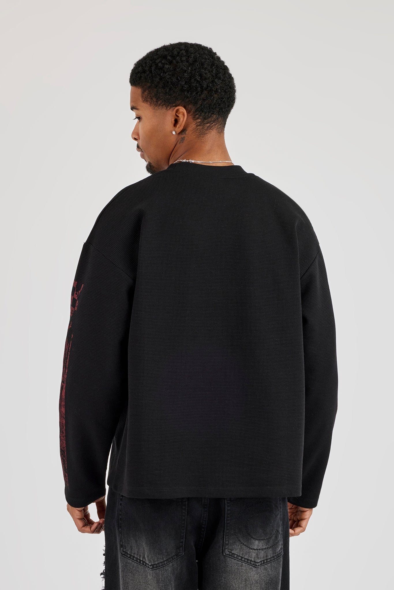 Waffle C Star Long Sleeve T-Shirt - Washed Black