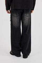 Baggy Fit Applique Logo Jeans - Washed Black