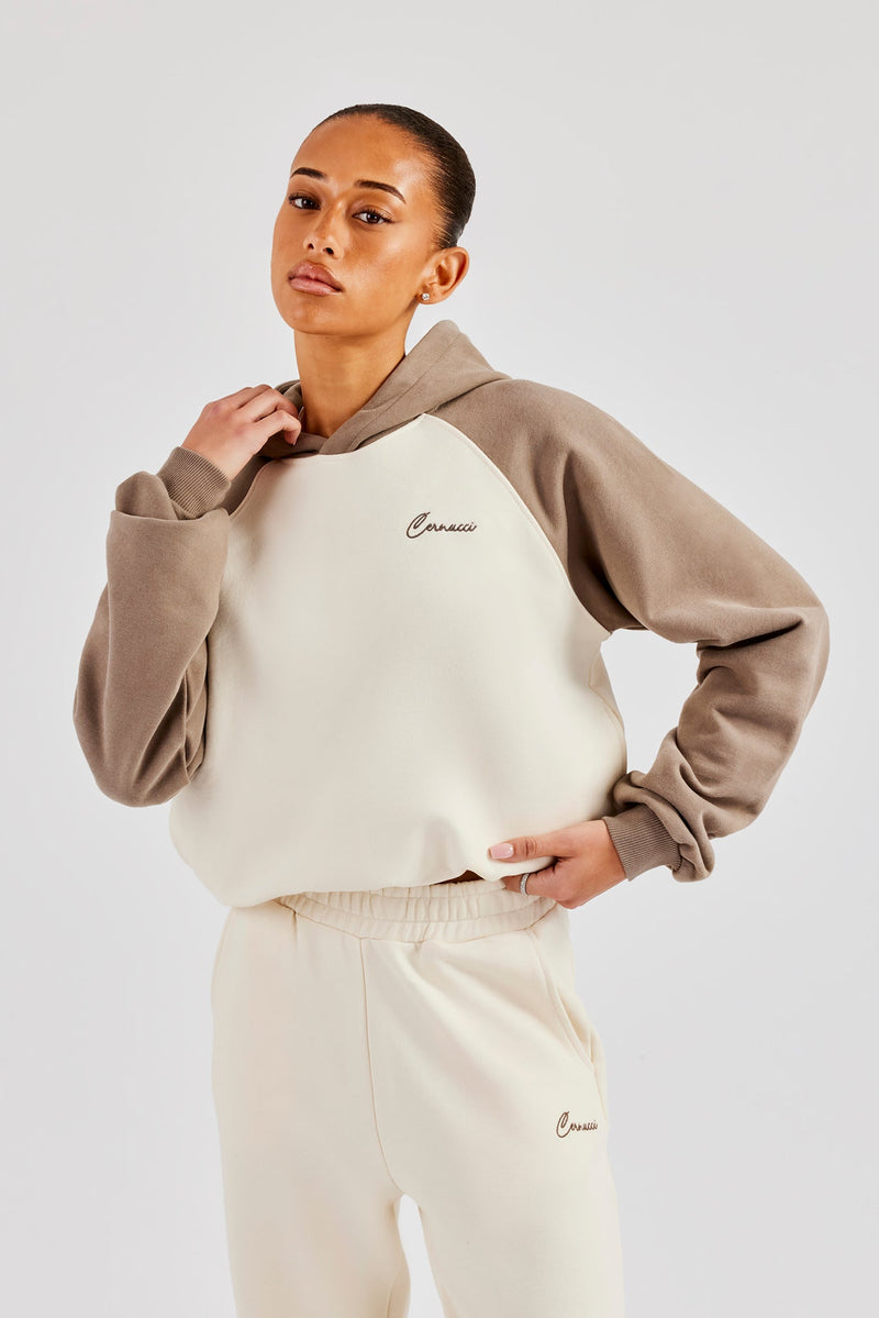 Contrast Raglan Sleeve Hoodie - White