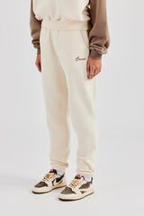 Contrast Embroidered Cuffed Jogger - White