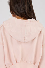 Washed Super Cropped Distressed Hoodie & Jersey Short - Dusty Pink