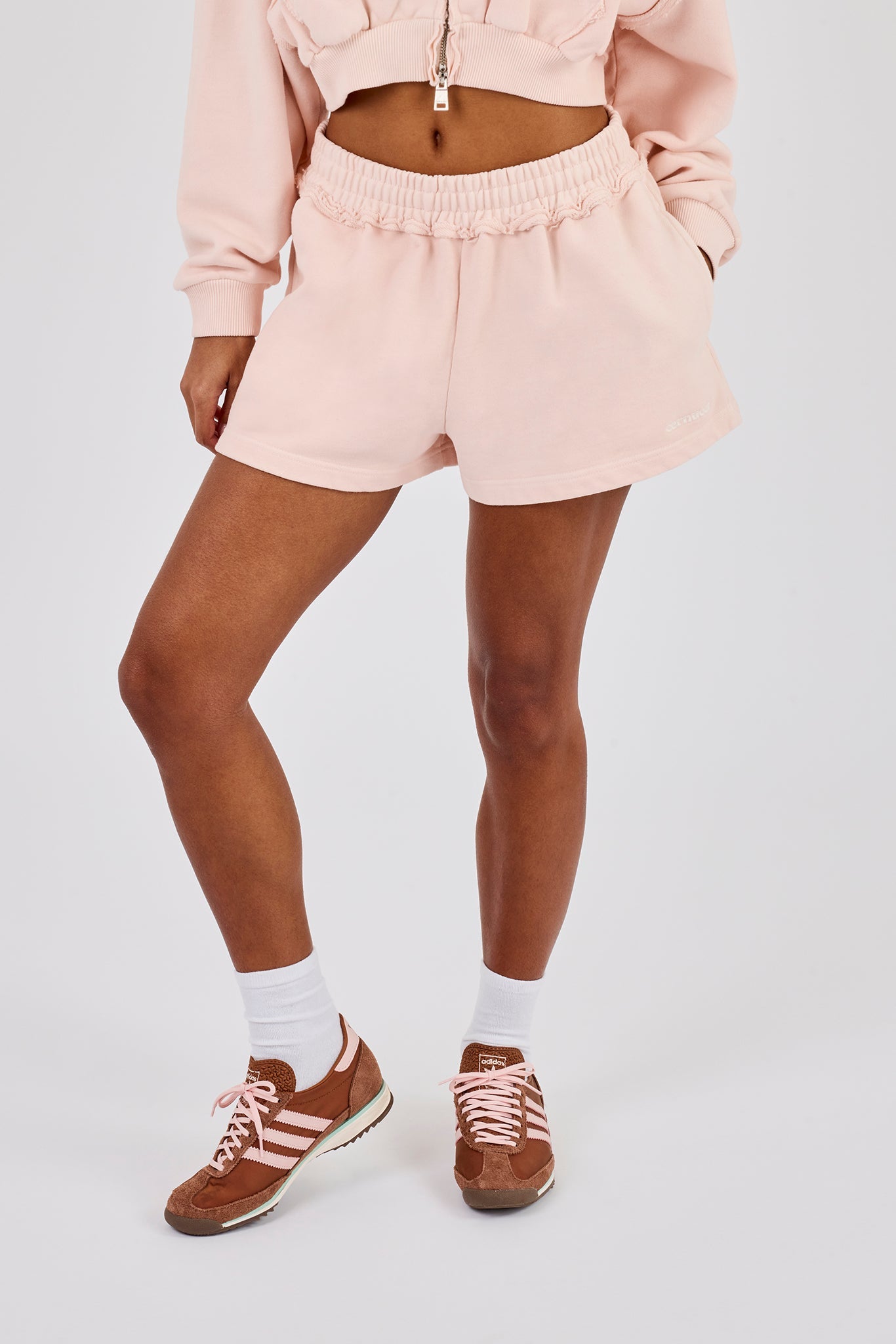 Washed Jersey Short With Distressing - Dusty Pink