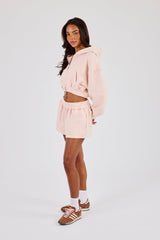 Washed Super Cropped Distressed Hoodie & Jersey Short - Dusty Pink