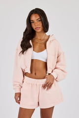 Washed Super Cropped Distressed Hoodie - Dusty Pink
