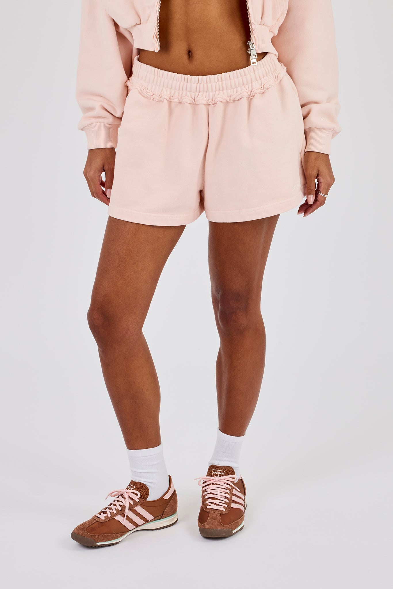 Washed Jersey Short With Distressing - Dusty Pink