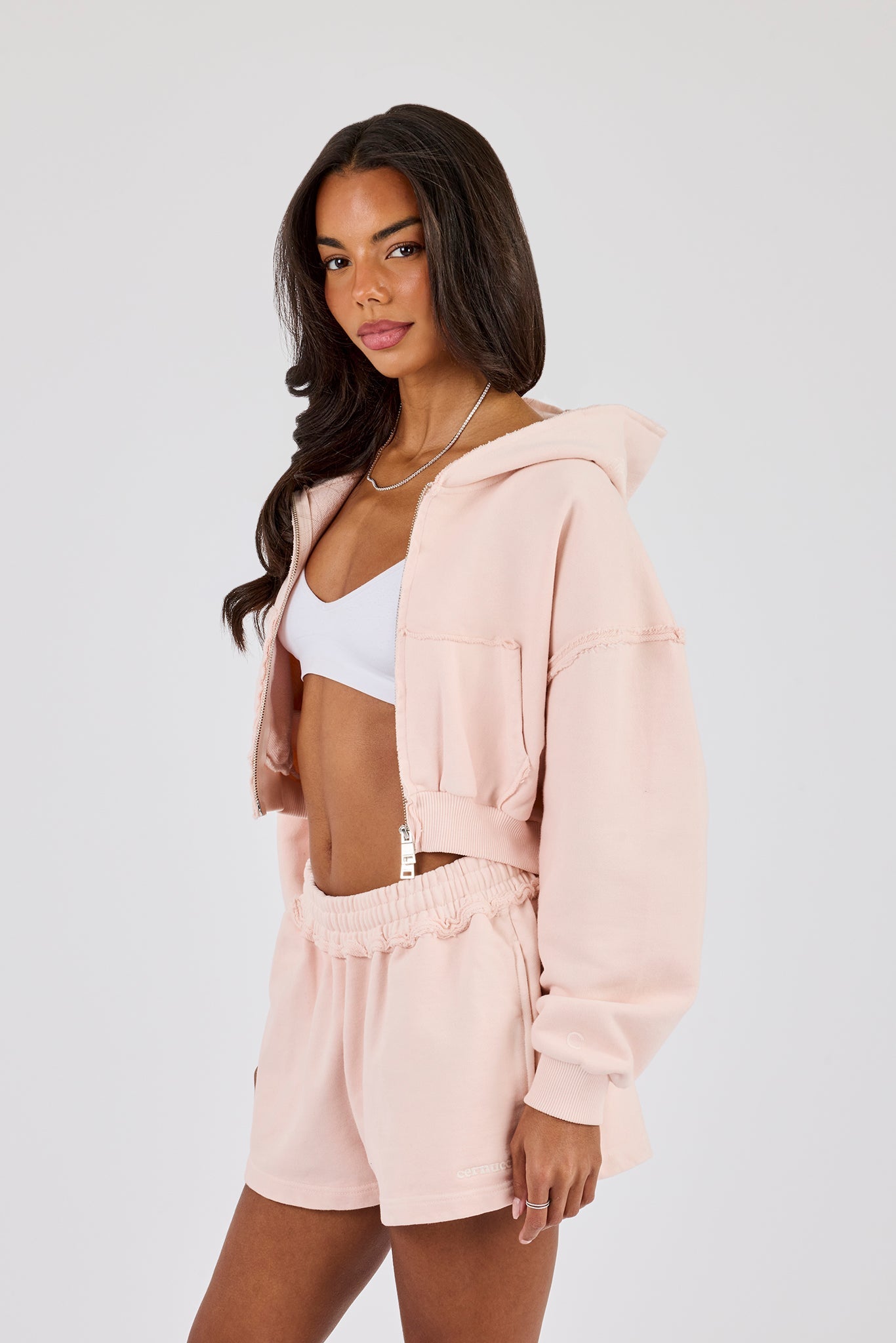 Washed Super Cropped Distressed Hoodie - Dusty Pink