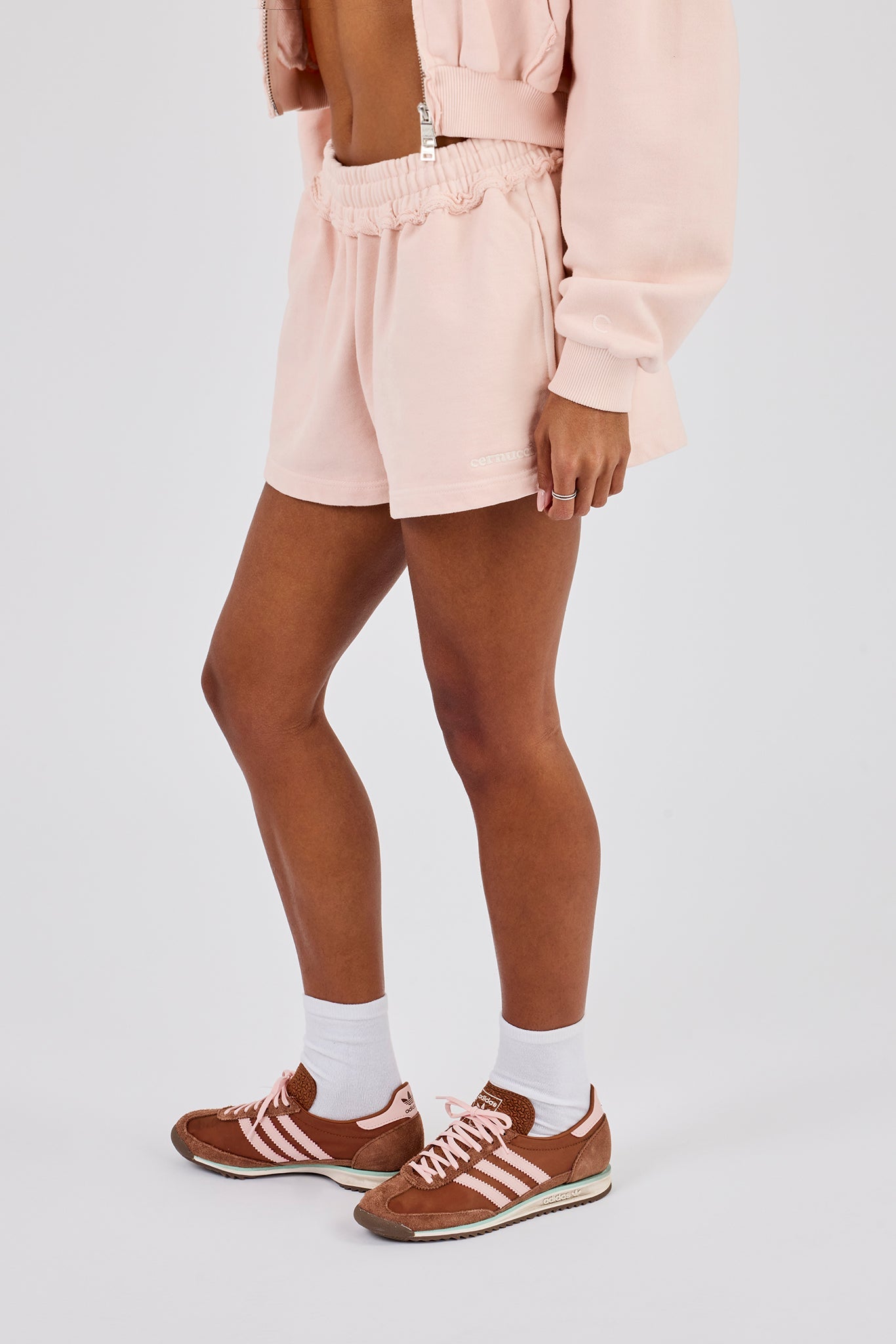 Washed Jersey Short With Distressing - Dusty Pink