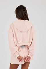 Washed Super Cropped Distressed Hoodie - Dusty Pink