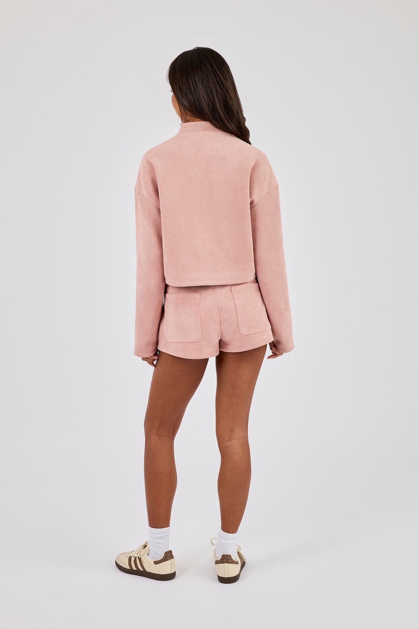 Suede Biker Jacket & Micro Short - Dusty Pink