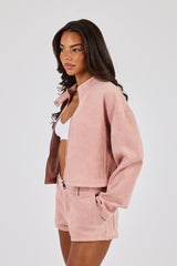 Suede Biker Jacket - Dusty Pink