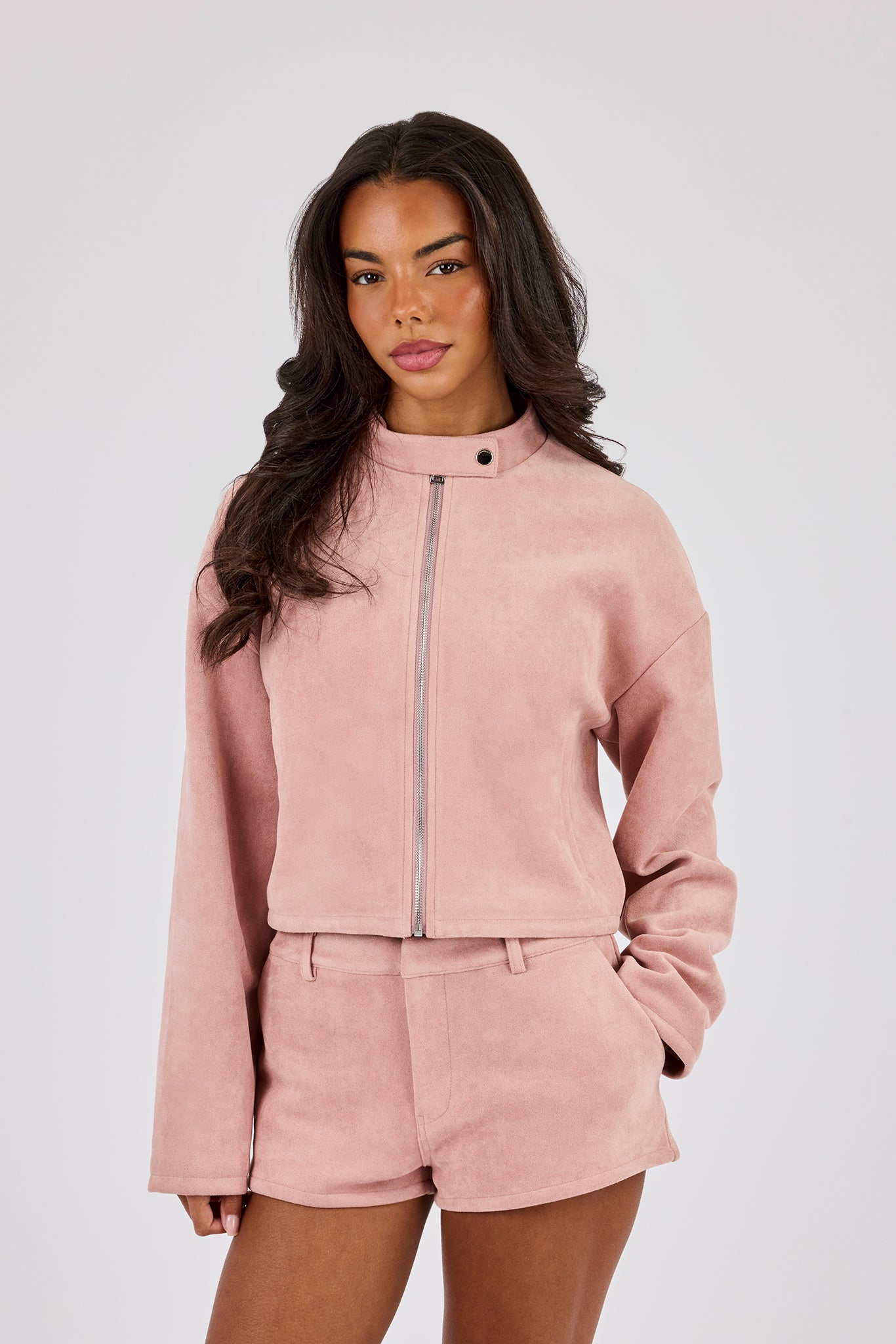 Suede Biker Jacket - Dusty Pink