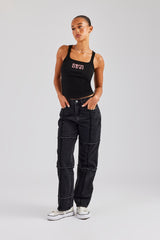 Relaxed Square Raw Edge Jean - Washed Black