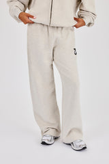 Wide Leg Moto Embroidered Jogger - Ash Grey