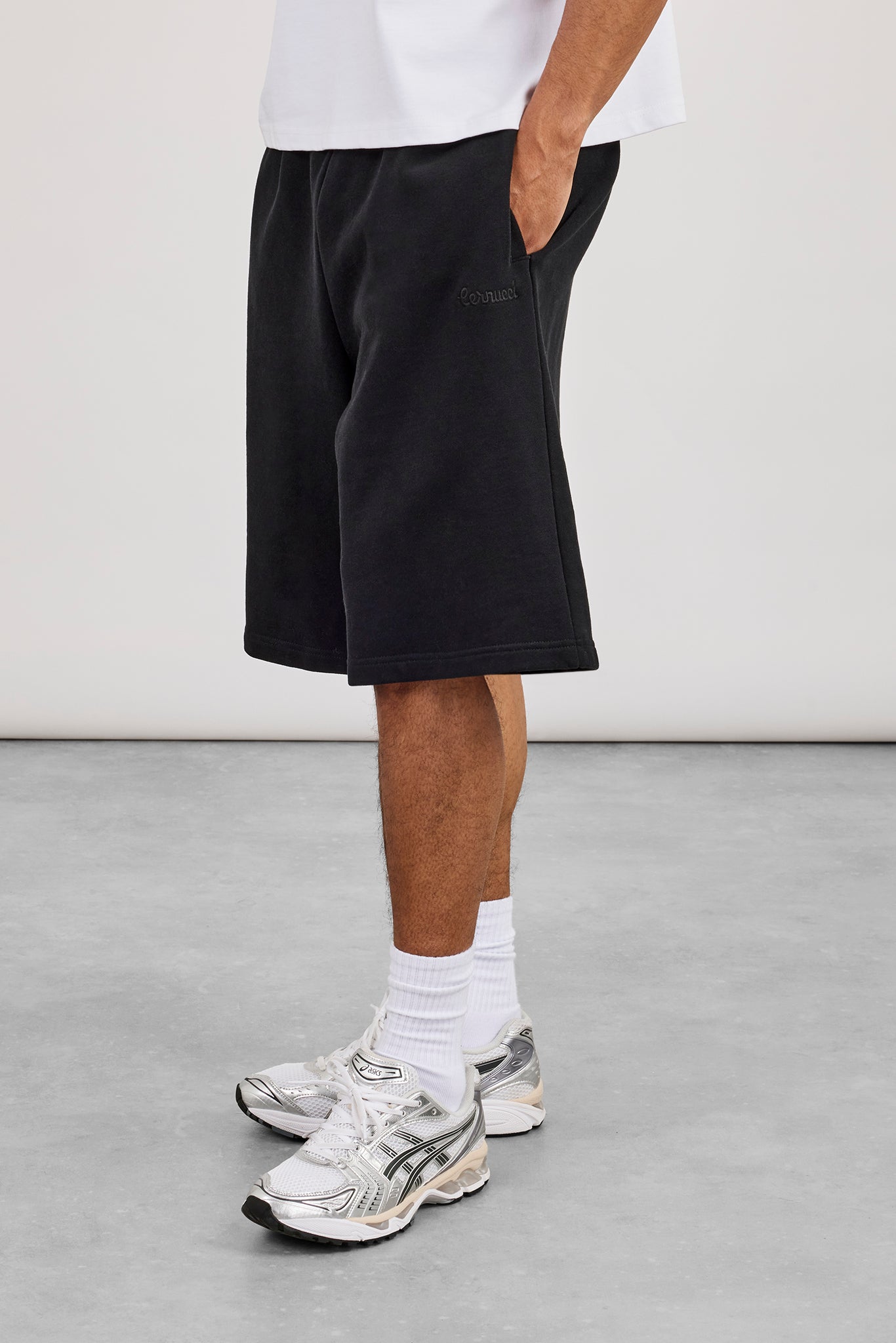 Embroidered Jersey Jort - Black