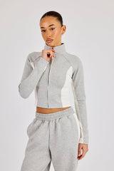 Soft Touch Panelled Fitted Funnel Neck - Grey