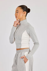 Soft Touch Panelled Fitted Funnel Neck - Grey