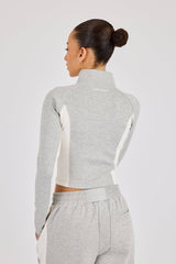 Soft Touch Panelled Fitted Funnel Neck - Grey
