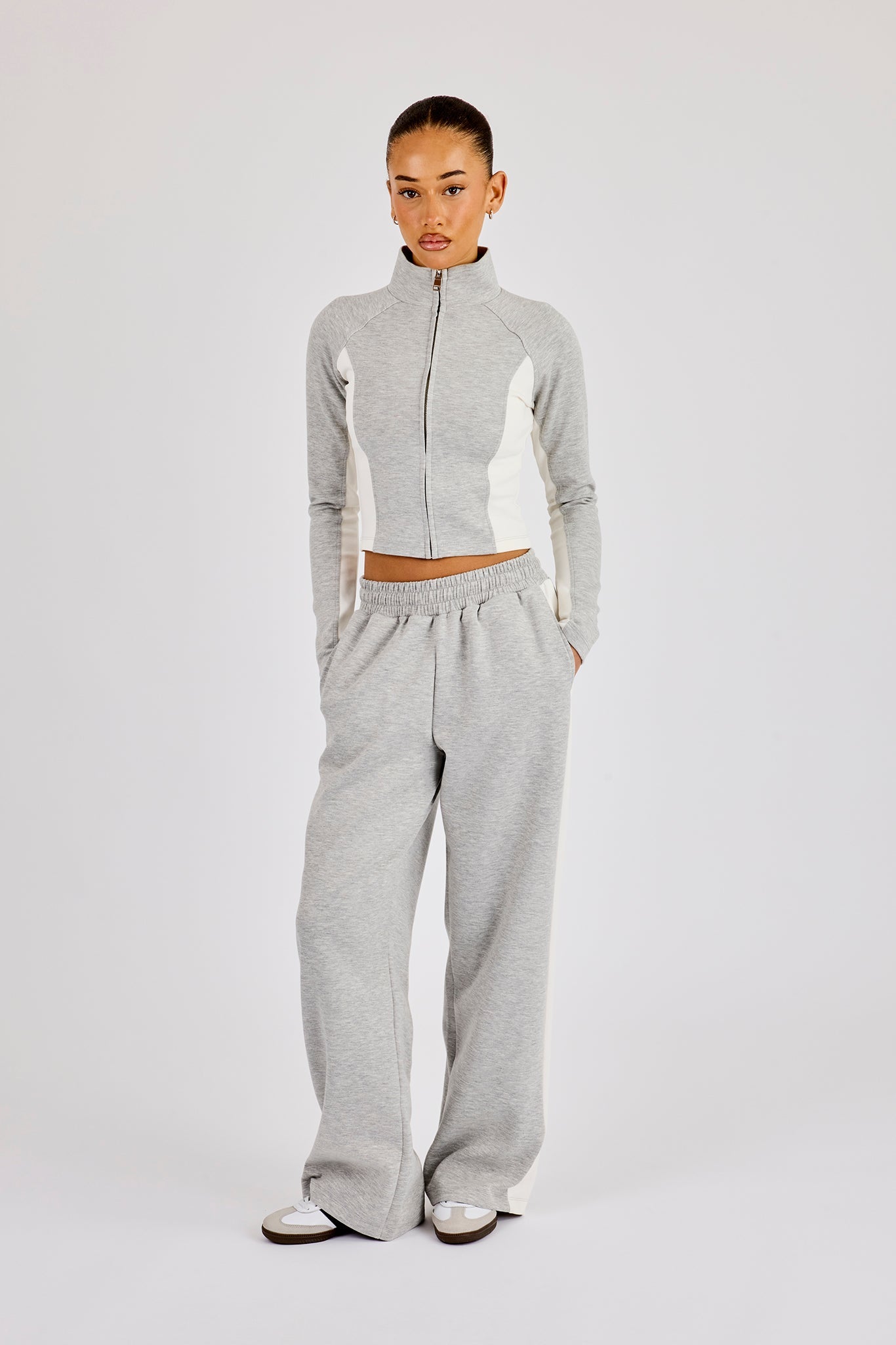 Soft Touch Panelled Fitted Funnel Neck - Grey