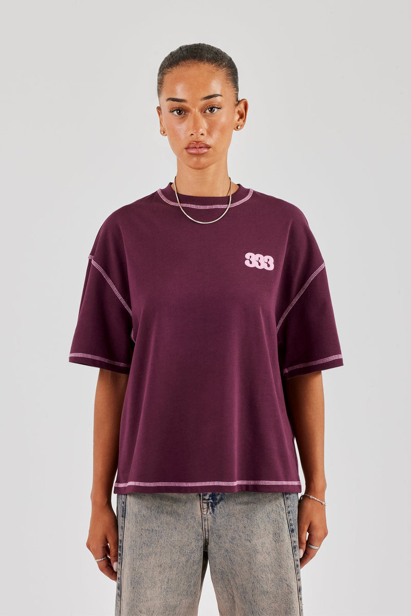 333 Cherub & Bow Oversized T-Shirt - Berry