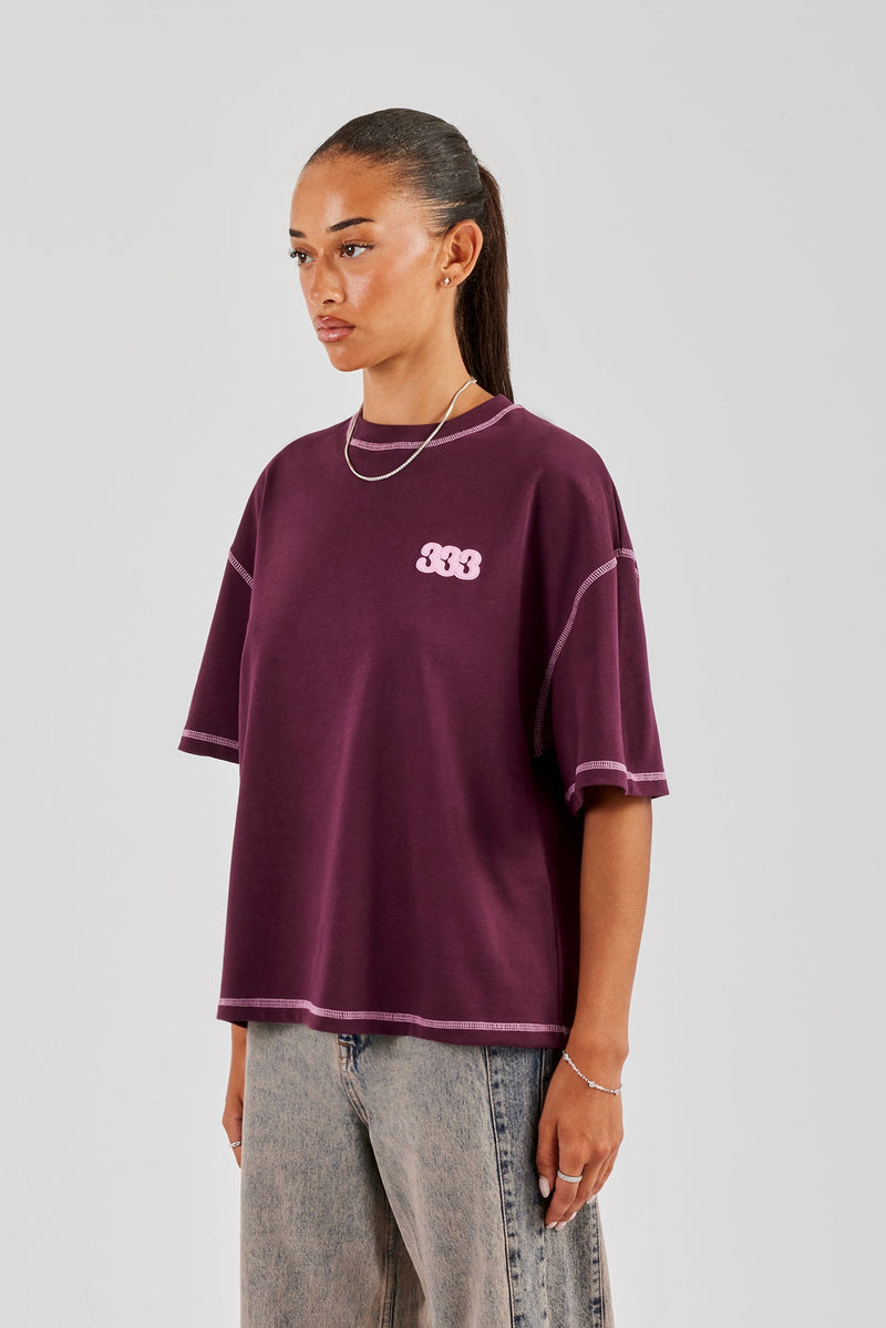 333 Cherub & Bow Oversized T-Shirt - Berry