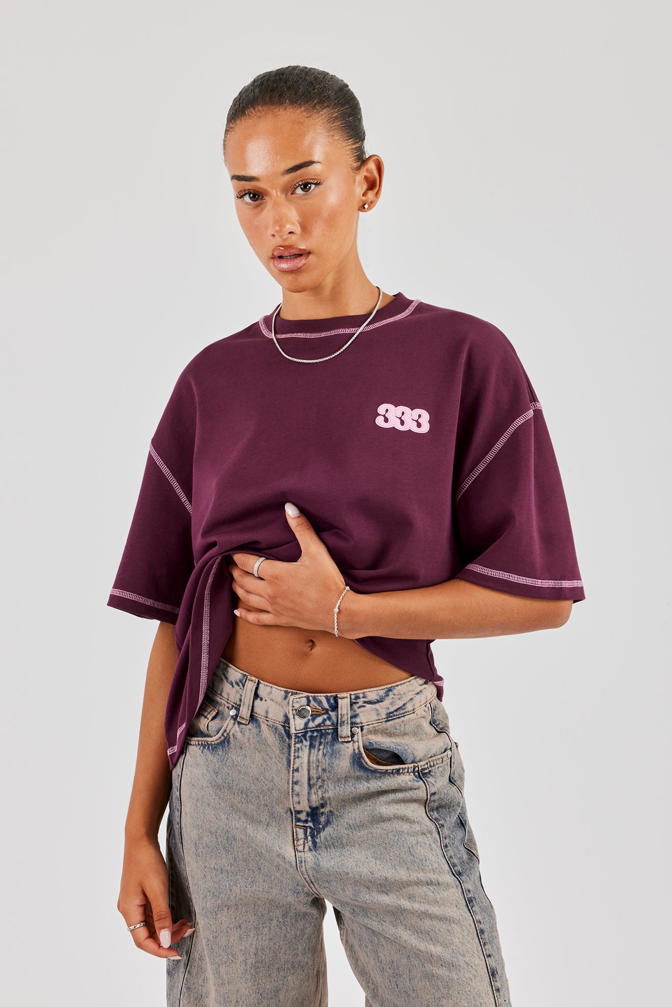 333 Cherub & Bow Oversized T-Shirt - Berry | Womens Tees & Vests