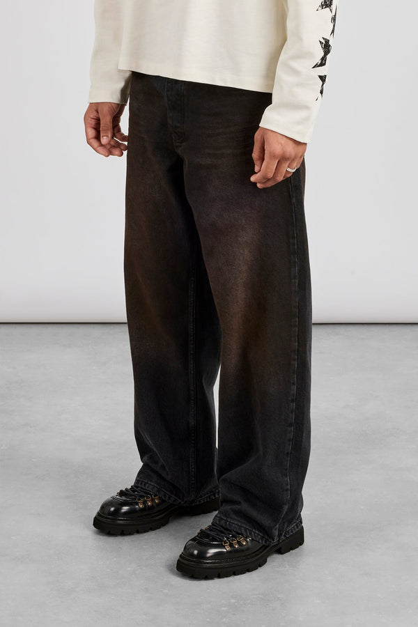 Baggy Fit Dirty Wash Jeans - Black