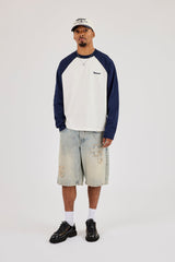 Long Sleeve Contrast Raglan T-Shirt - Blue