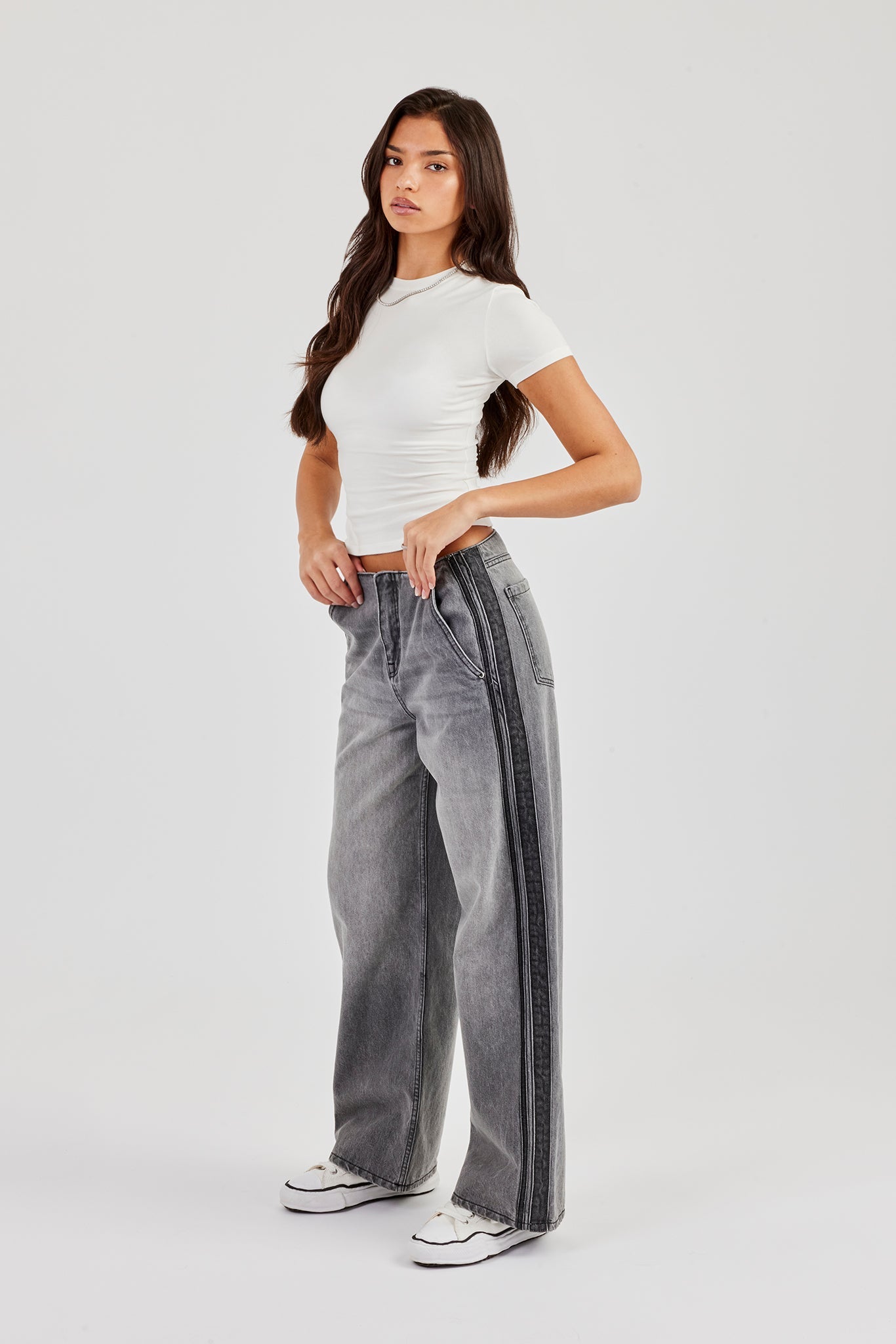 Double Stripe Baggy Jean - Washed Grey