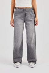 Double Stripe Baggy Jean - Washed Grey