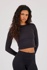 Peached Long Sleeve Top - Black