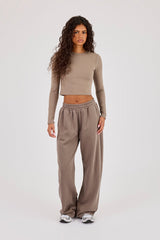 Peached Long Sleeve Top - Taupe