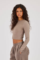 Peached Long Sleeve Top - Taupe